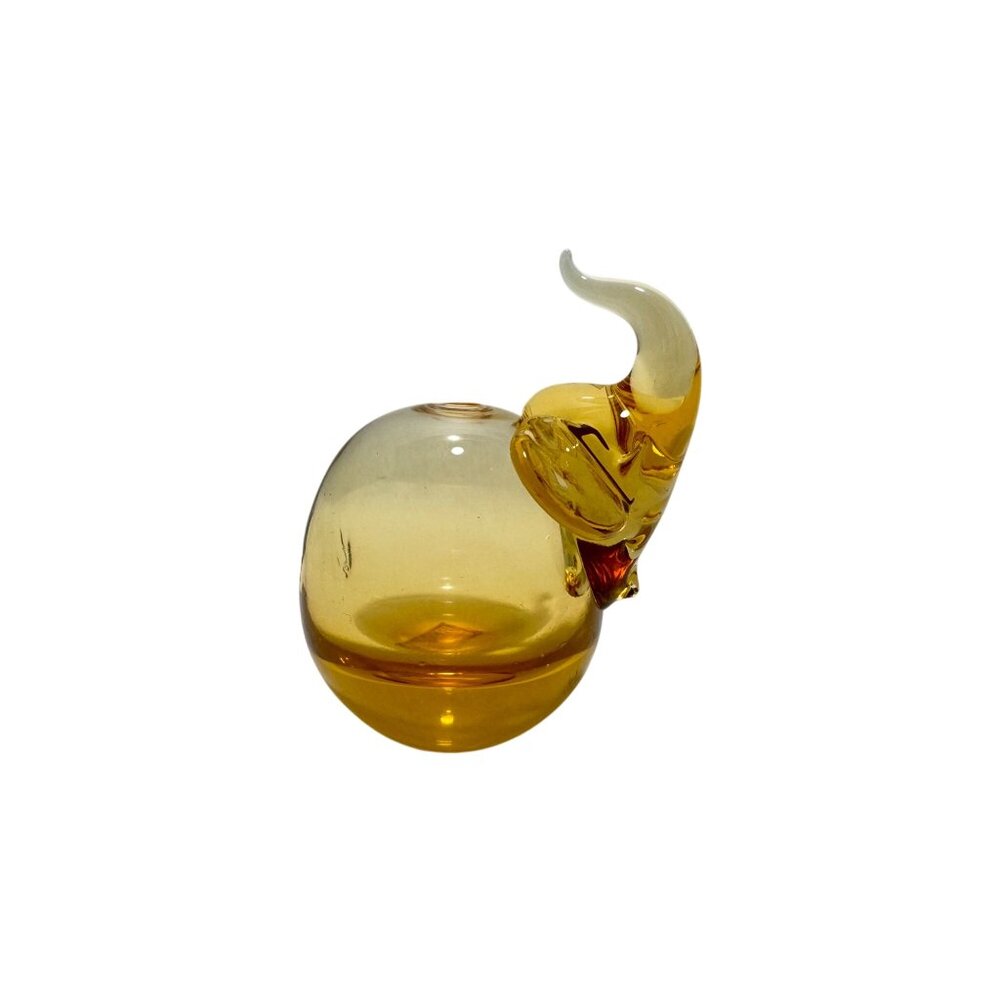 Glass Elephant Paperweight Bud Flower Vase Gold Brown Lucky Trunk UP 4" tall